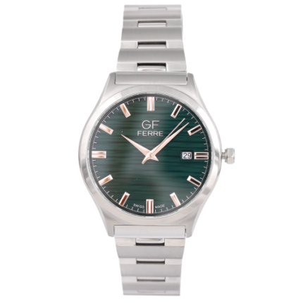 GF Ferre- Gents- SS Case- Green Dial- SS Band