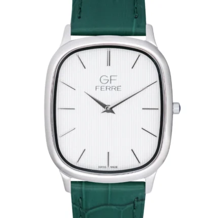 GF Ferre- Unisex- SS Case- White Dial- Green Leather