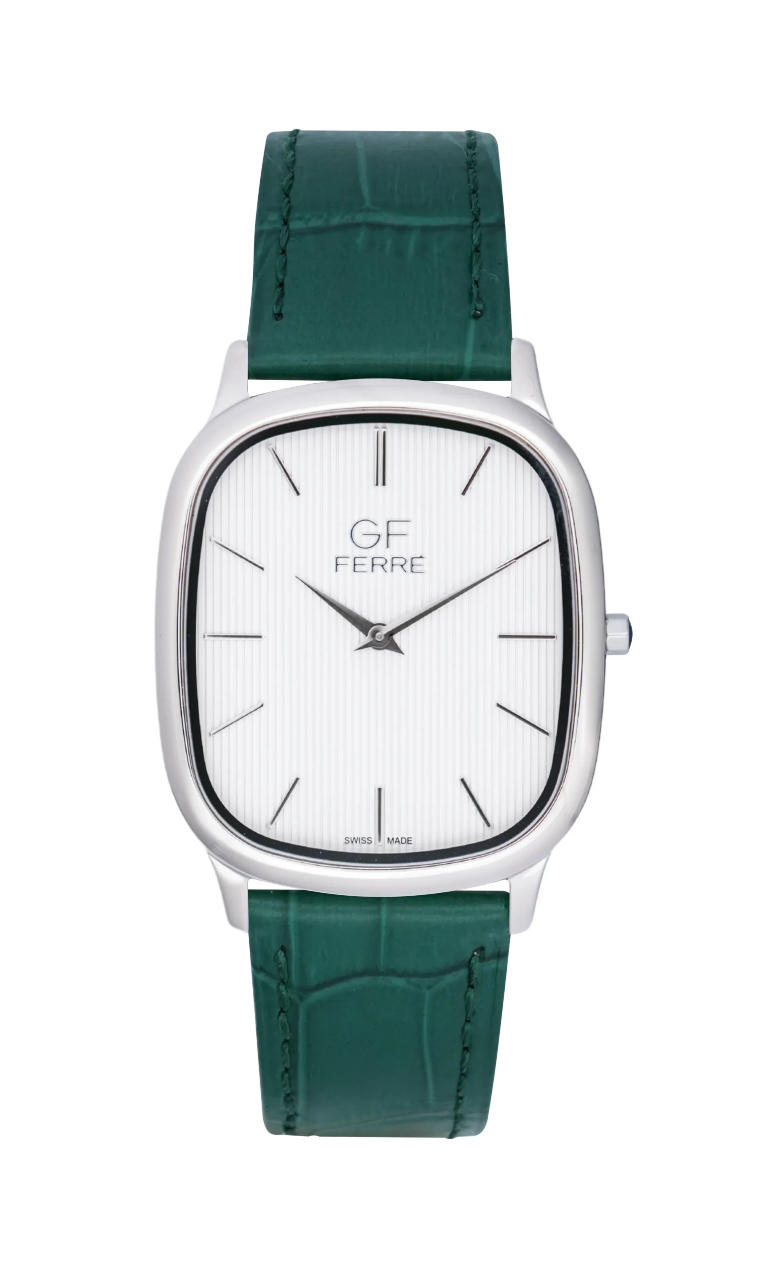 GFSSGNW29617M.webp GF Ferre- Unisex- SS Case- White Dial- Green Leather - Image 1