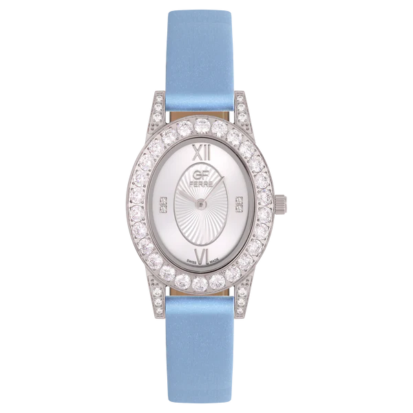 GFSSLB8017LZ.webp GF Ferre- Ladies- SS Case- White Dial- Light Blue Leather Strap- CZ - Image 1