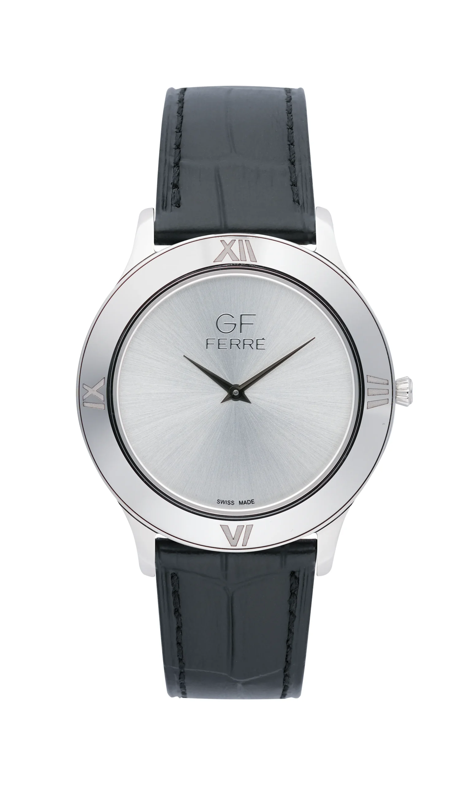 GFSSW29616M.webp GF Ferre- Unisex- SS Case- White Dial- Black Leather - Image 1