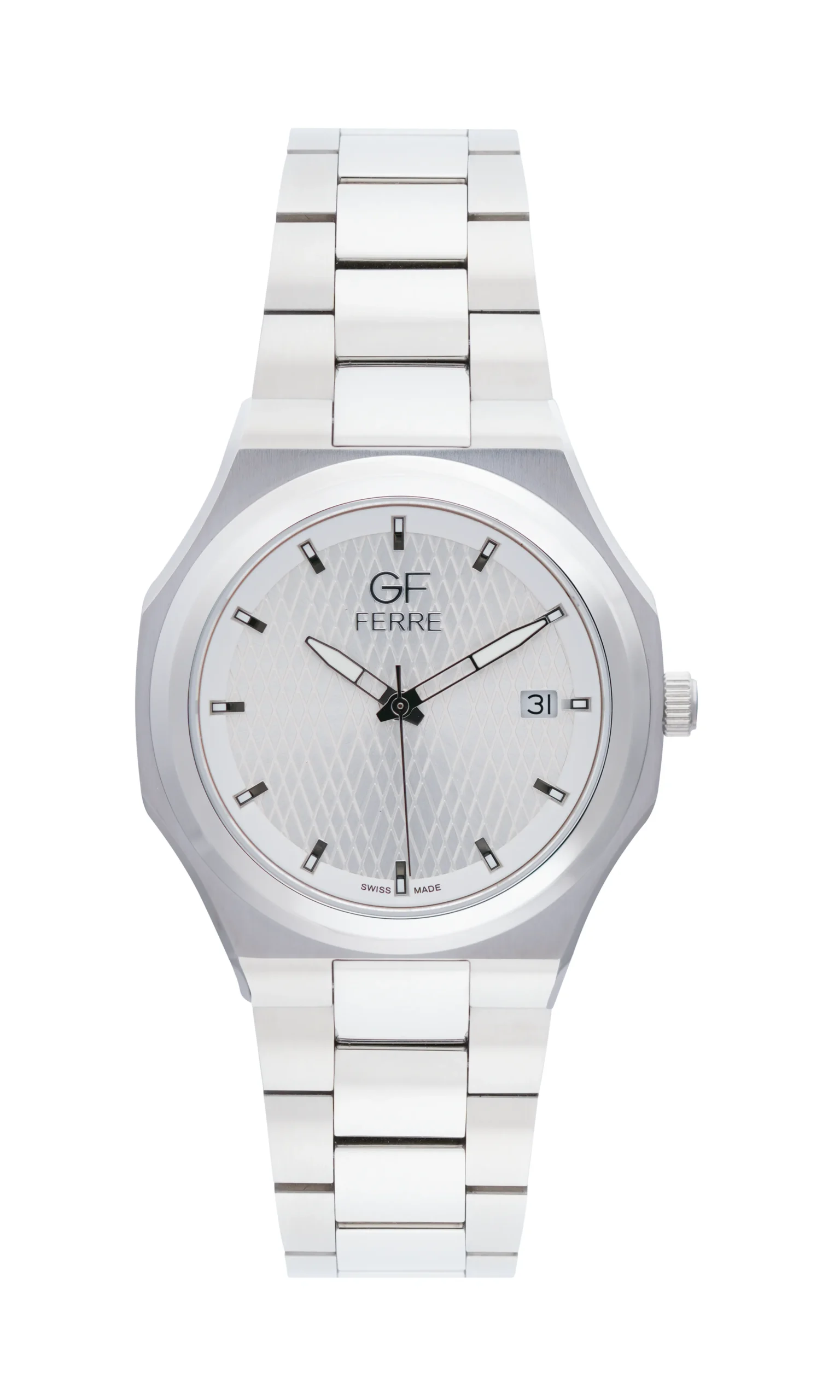 GFSSW6015G.webp GF Ferre- Gents- SS Case- White Dial- SS Band - Image 1