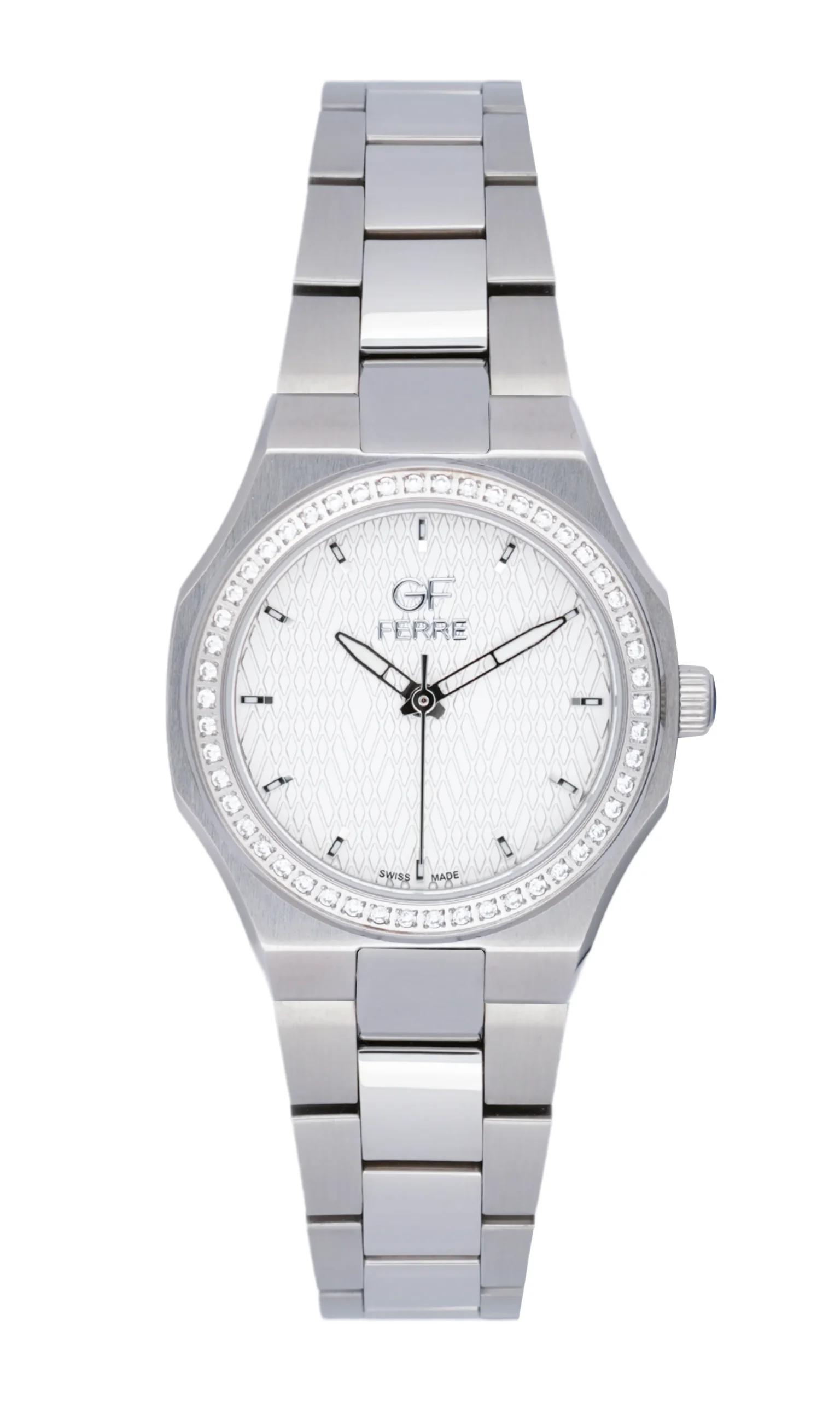 GF Ferre- Ladies- SS Case- White Dial- SS Band- CZ