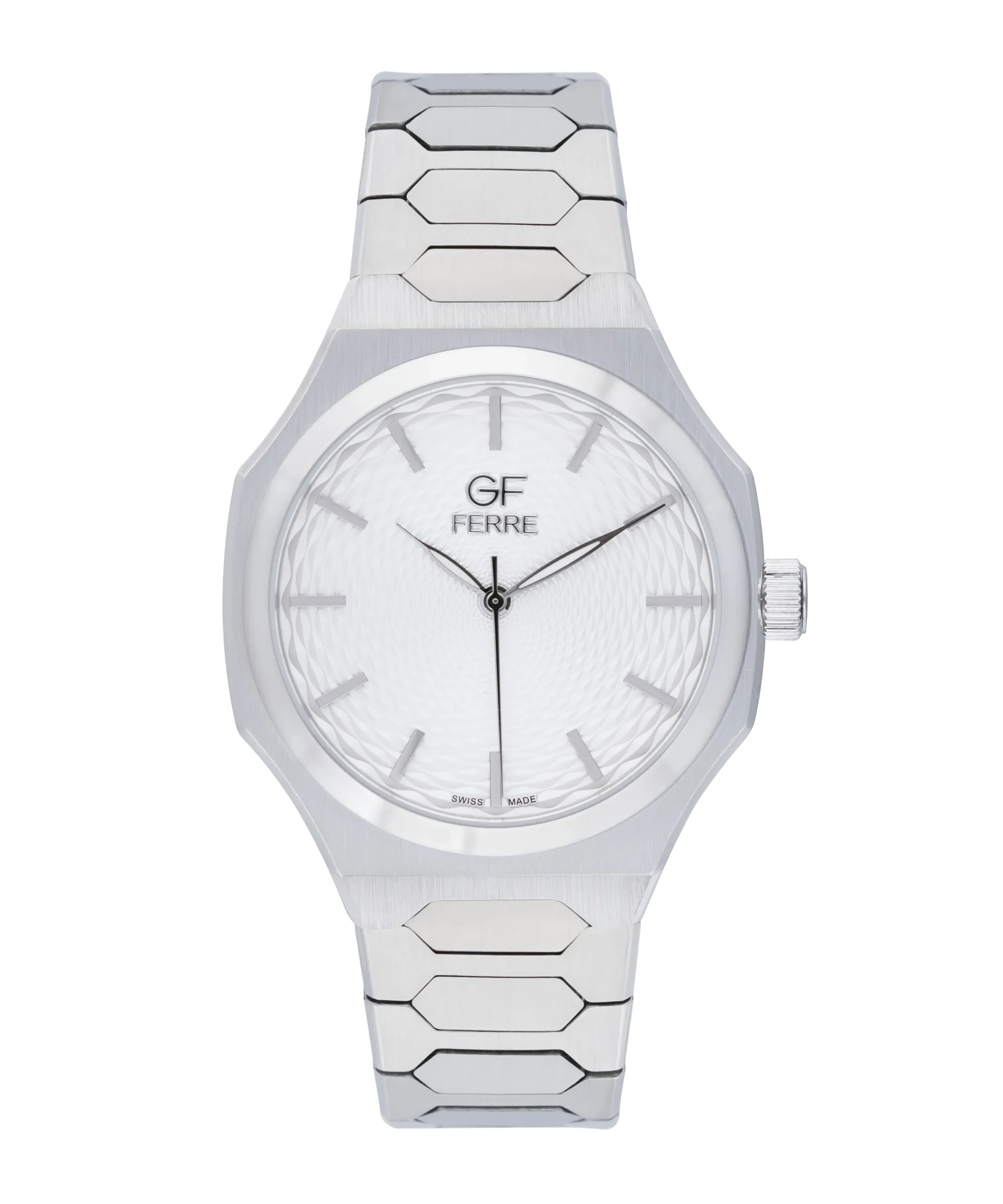 GF Ferre- Gents- SS Case- White Dial- SS Band
