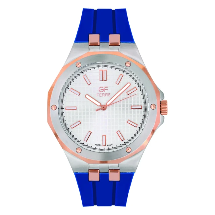 GF Ferre- Gents- TTRG Case- Silver Dial- Blue Rubber Strap - Image 1