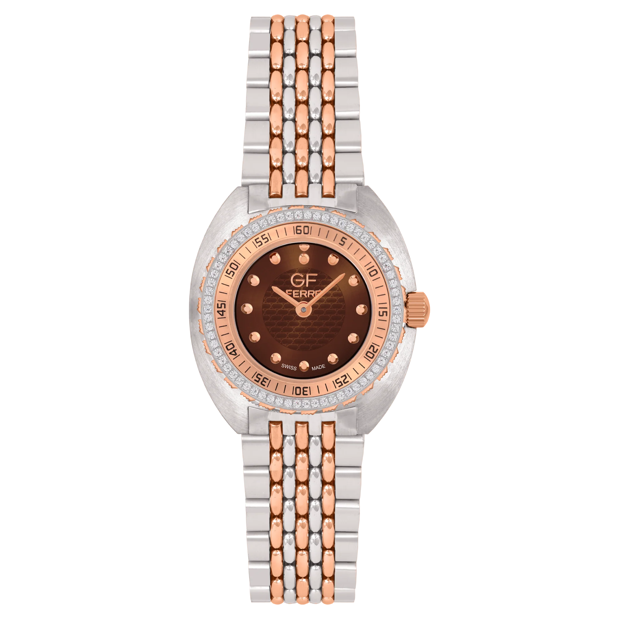 GFTRBR170038LZ.webp GF Ferre- Ladies- TTRG Case- Brown Dial- TTRG Band- CZ - Image 1