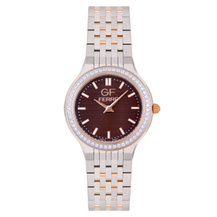 GF FERRE- Ladies- TTRG Case- Brown Dial- TTRG Band- cz