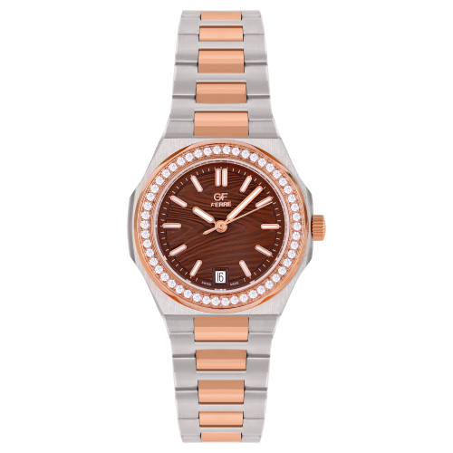 GFTRBR2388LZ.webp GF Ferre- Ladies- TTRG Case- Brown Dial- TTRG Band- CZ - Image 1