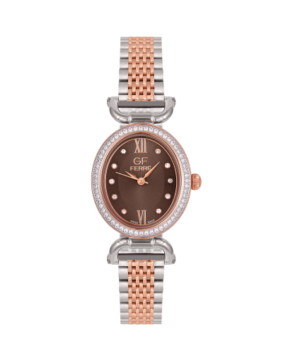 GFTRBR3186LZ.webp GF Ferre- Ladies- TTRG Case- Brown Dial- TTRG Band- CZ - Image 1