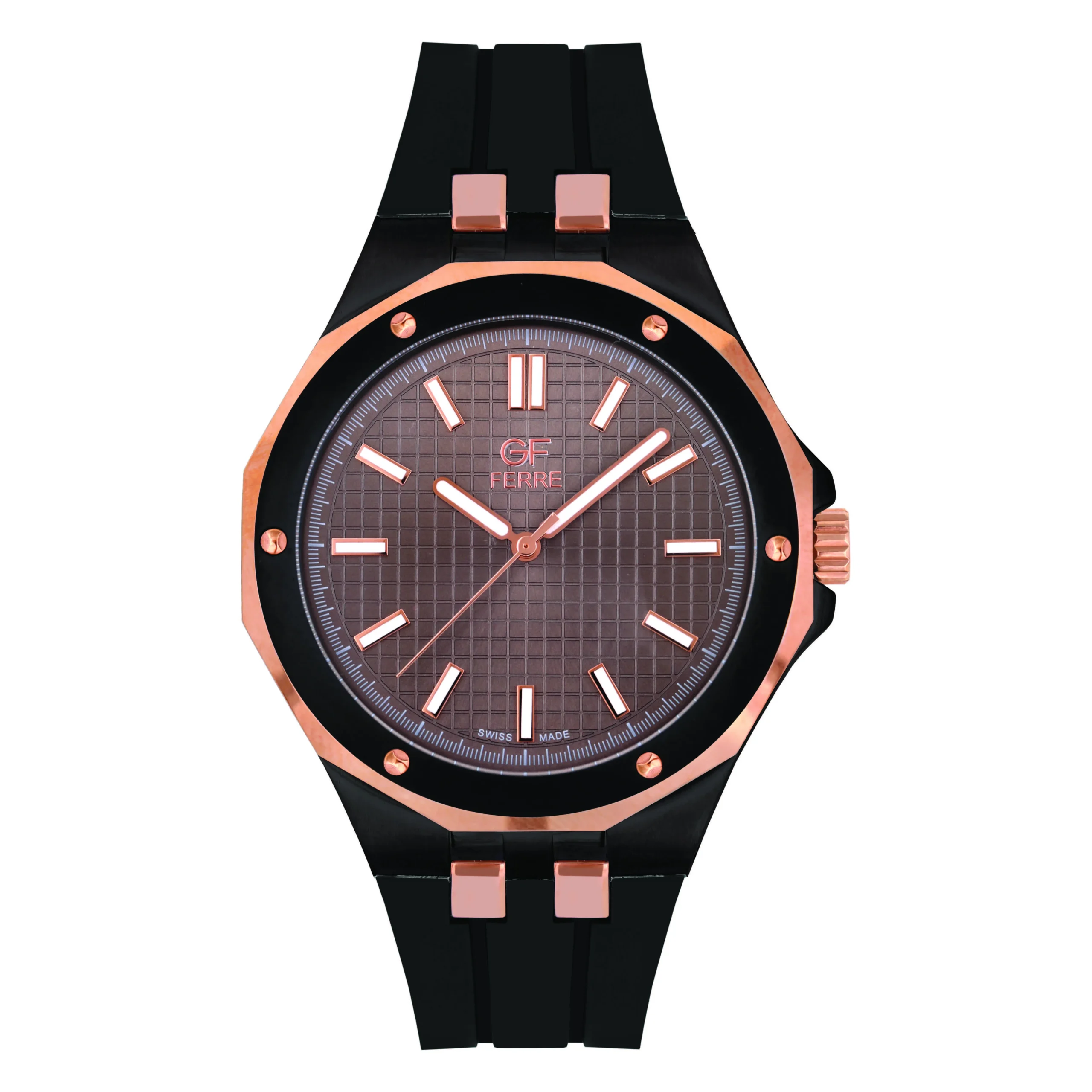 GFTRBR8161G.webp GF Ferre- Gents- TTRG Case- Brown Dial- Black Rubber Strap - Image 1