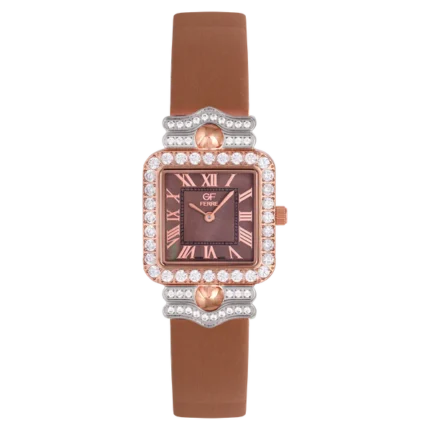 GF Ferre- Ladies- TTRG Case- Brown Dial- Brown Leather Strap- CZ