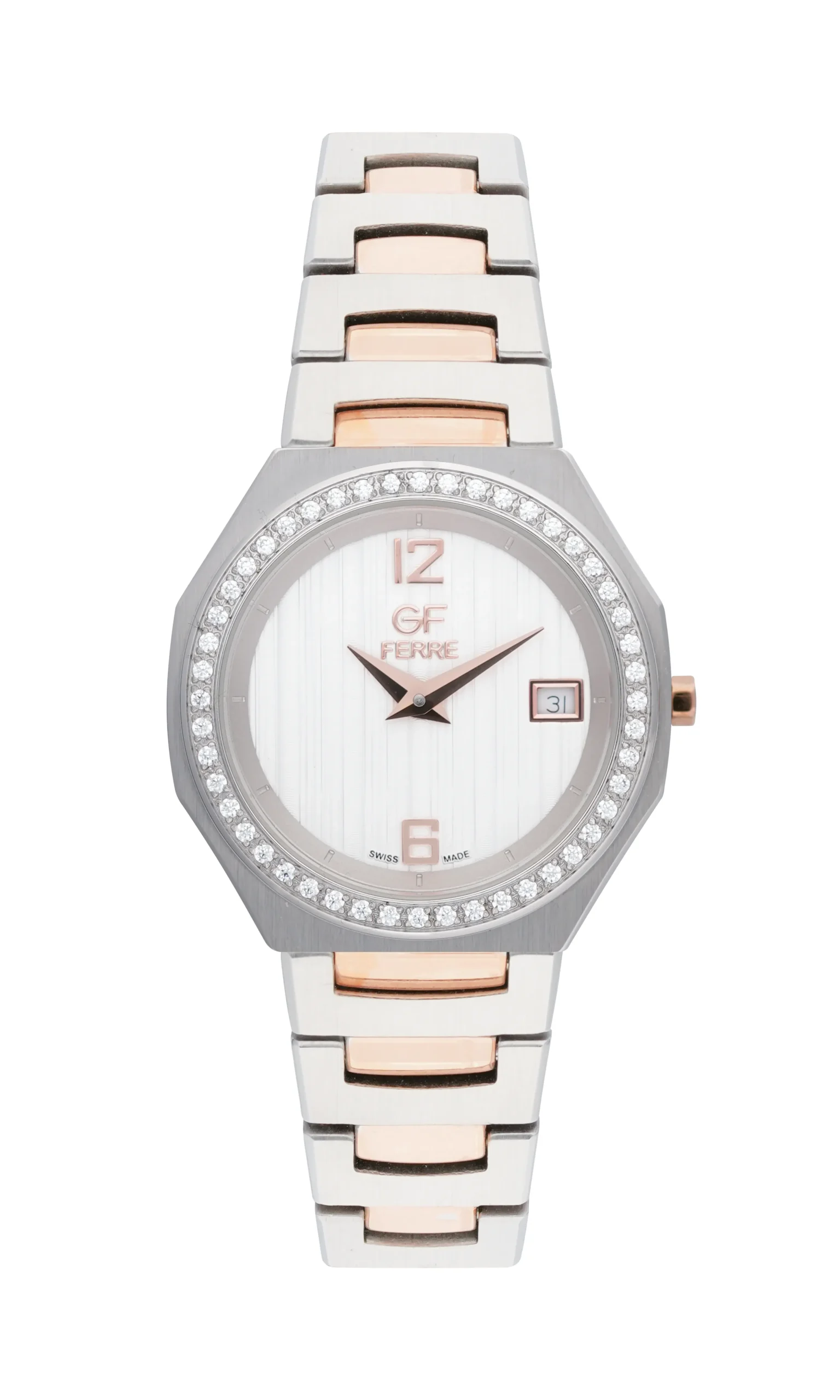 GFTTRGW2486L.webp GF Ferre- Ladies- TTRG Case- Silver Dial- TTRG Band- CZ - Image 1