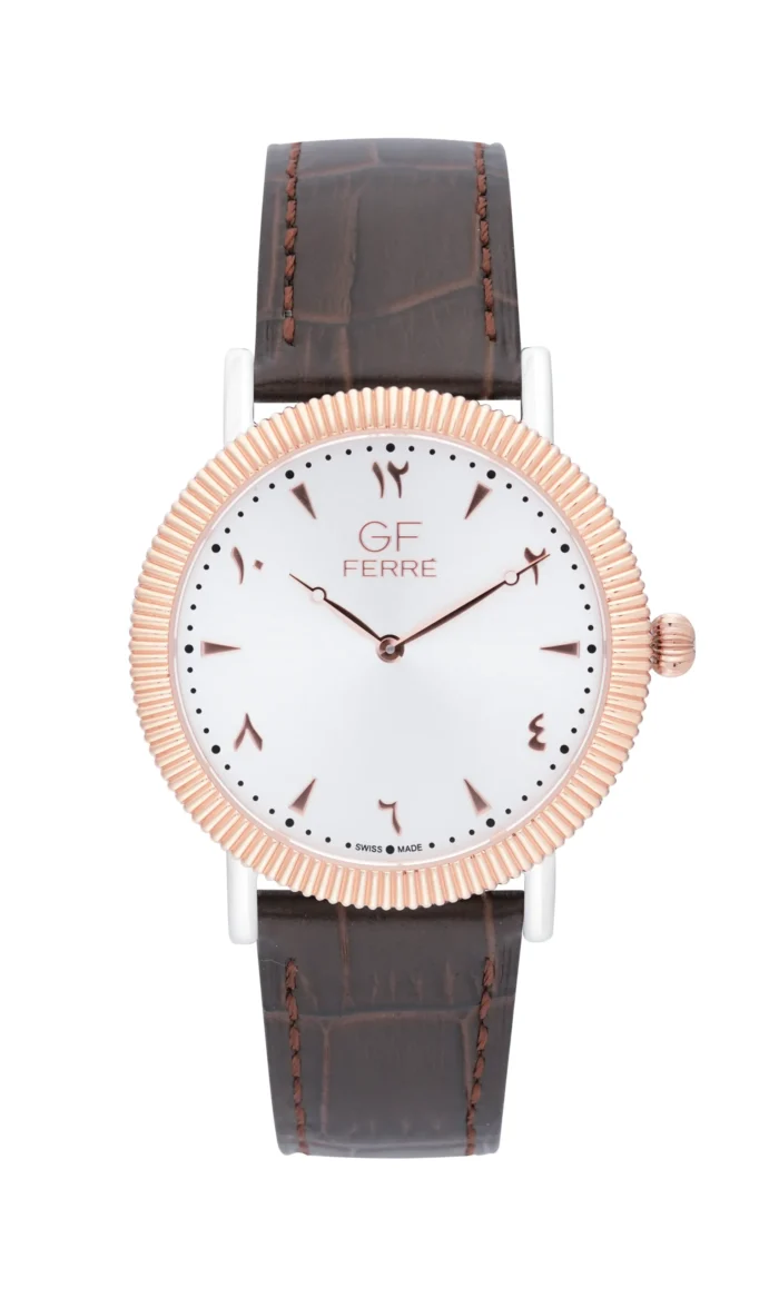 GF Ferre- Unisex- TTRG Case- White Dial- Brown Leather - Image 1