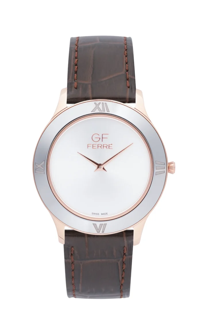 GF Ferre- Unisex- TTRG Case- White Dial- Brown Leather - Image 1