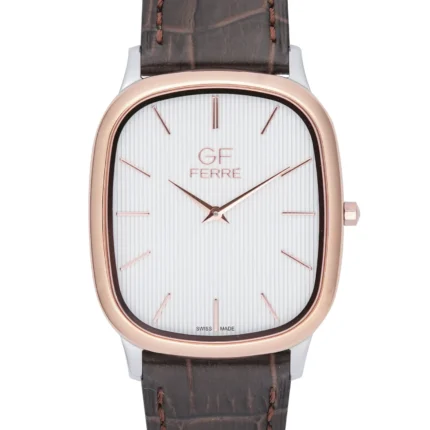 GF Ferre- Unisex- TTRG Case- White Dial- Brown Leather
