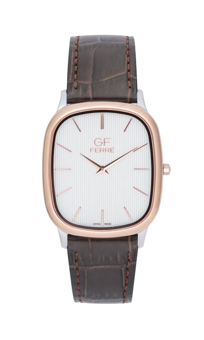 GF Ferre- Unisex- TTRG Case- White Dial- Brown Leather - Image 1