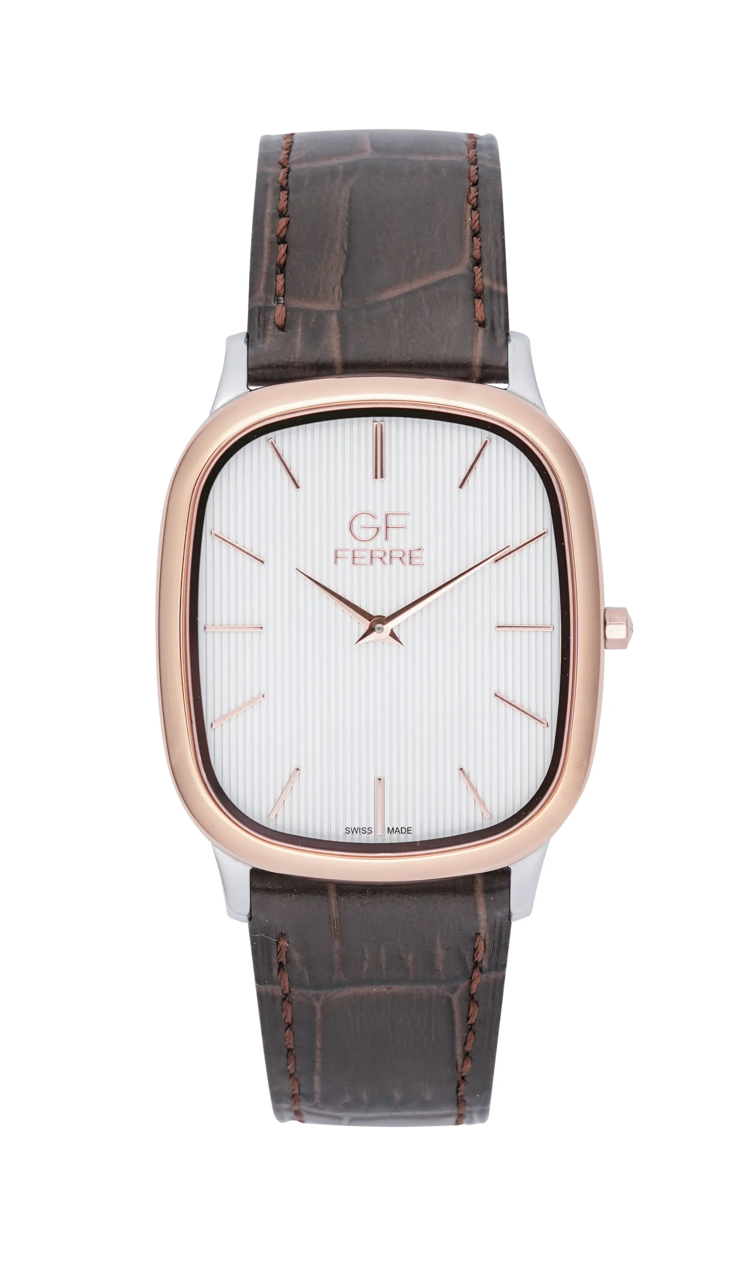 GFTTRGW29617M.webp GF Ferre- Unisex- TTRG Case- White Dial- Brown Leather - Image 1